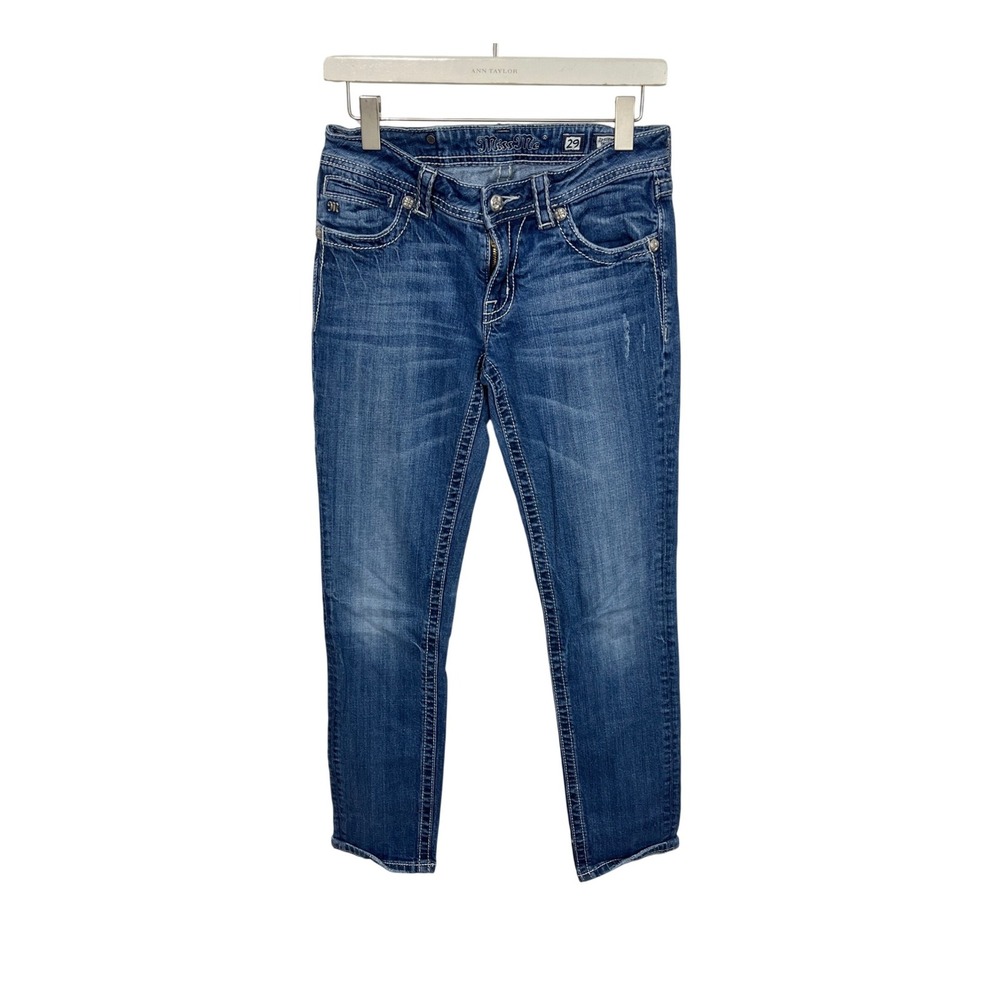 Miss Me Skinny Jeans Womens 29 Blue‎ Fleur De Lis Embellished JP518153